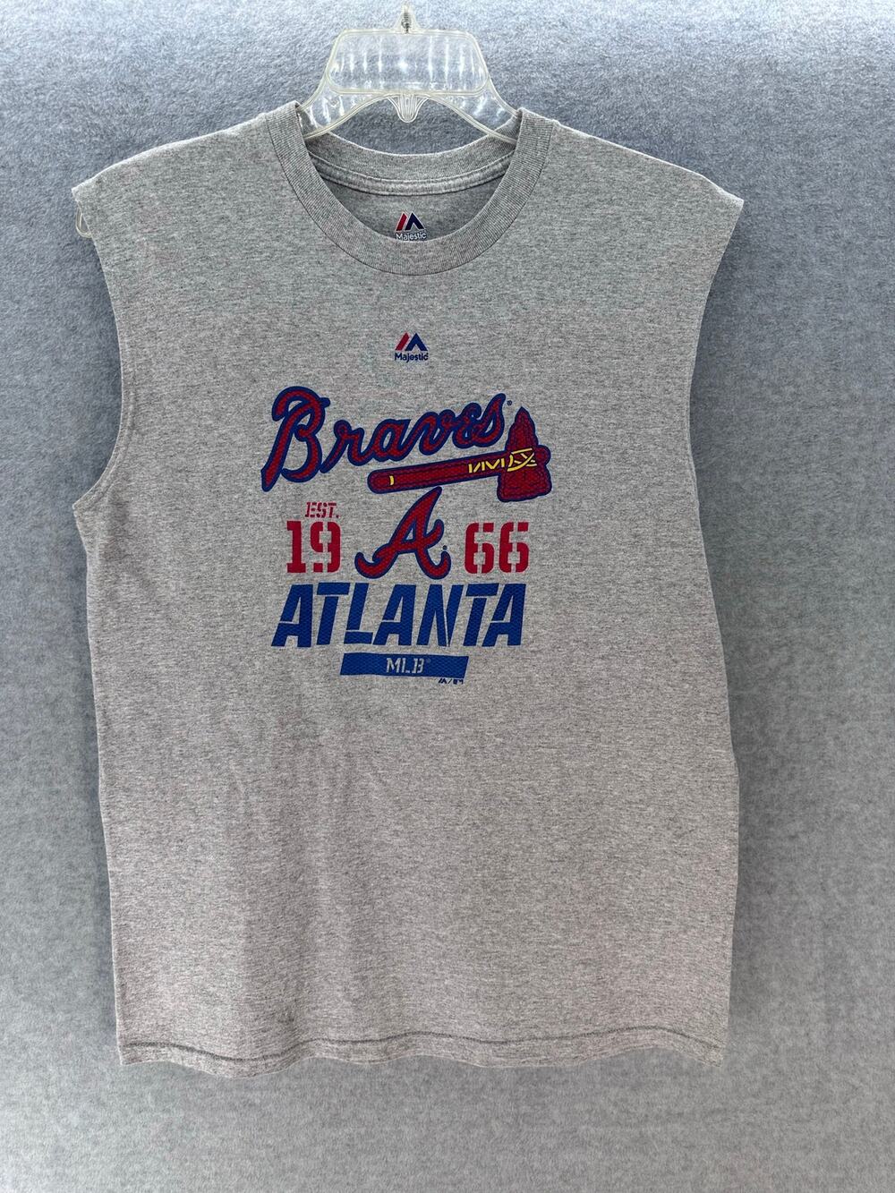 Majestic Atlanta Braves Men's L Light Grey Cotton Blend Sleeveless T Shirt MLB